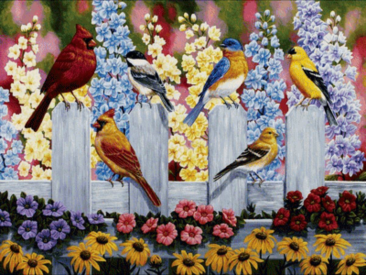 Птички - рисунок, птички, цветы, птицы - предпросмотр