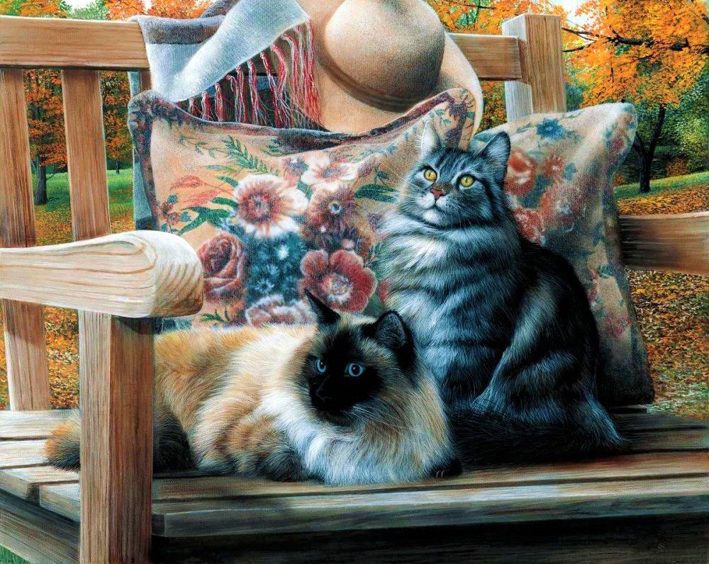 Кошечки - животные, кошка, осень, кошки, шляпа, рисунок - оригинал