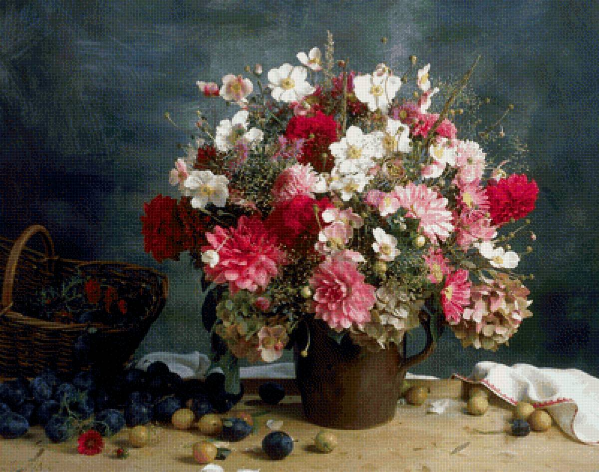 Цветы - цветы, букет, натюрморт, фрукты - предпросмотр