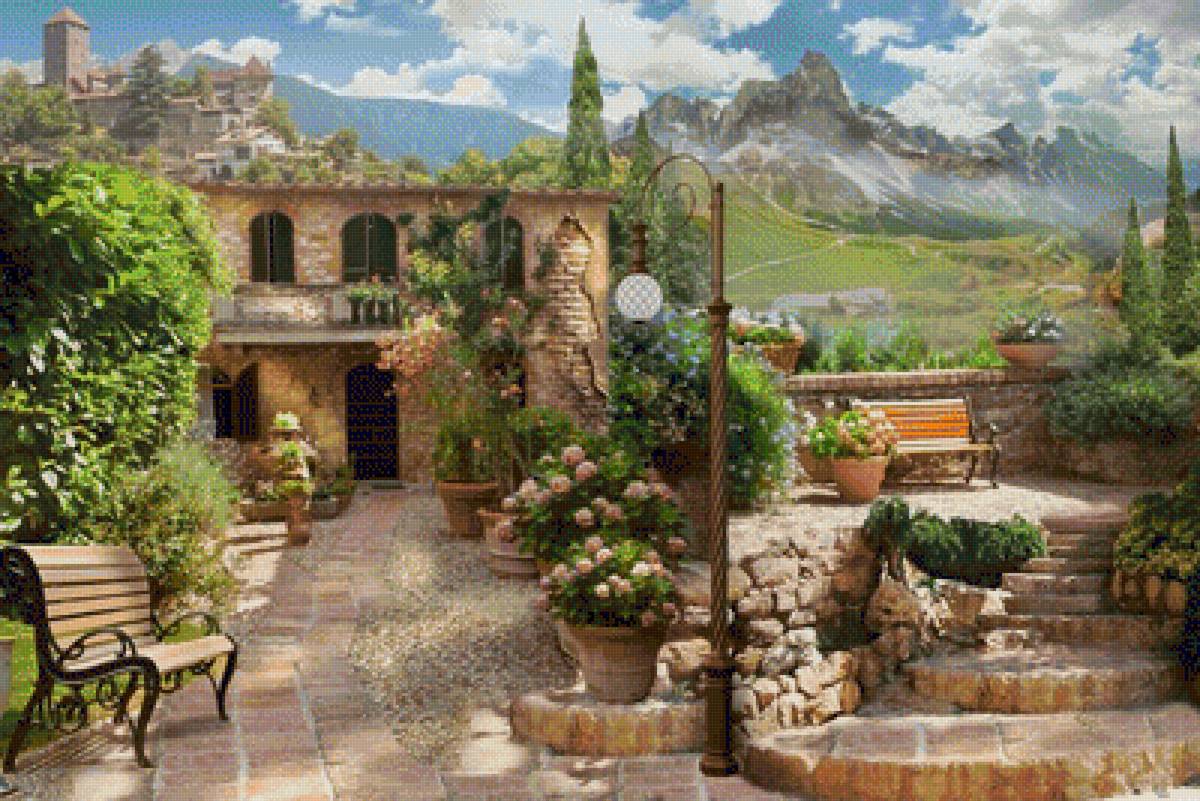 Домик в горах - дом, домик, фонарь, горы, природа, пейзаж, лето - предпросмотр