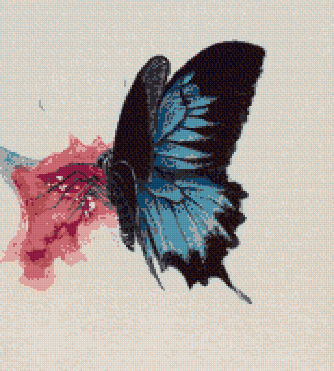Синяя бабочка - цветок, бабочка - предпросмотр