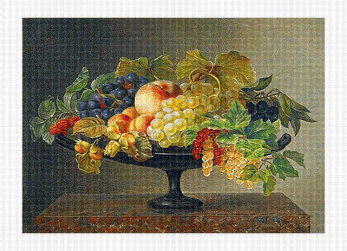 Натюрморт - фрукты, персики, виноград - предпросмотр