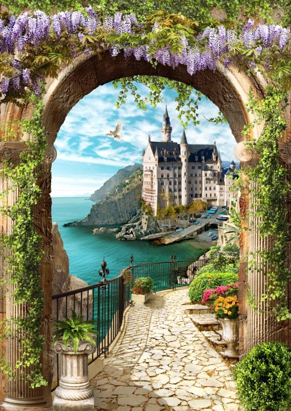 Замок у моря - замок, лето, пейзаж, море, природа - оригинал