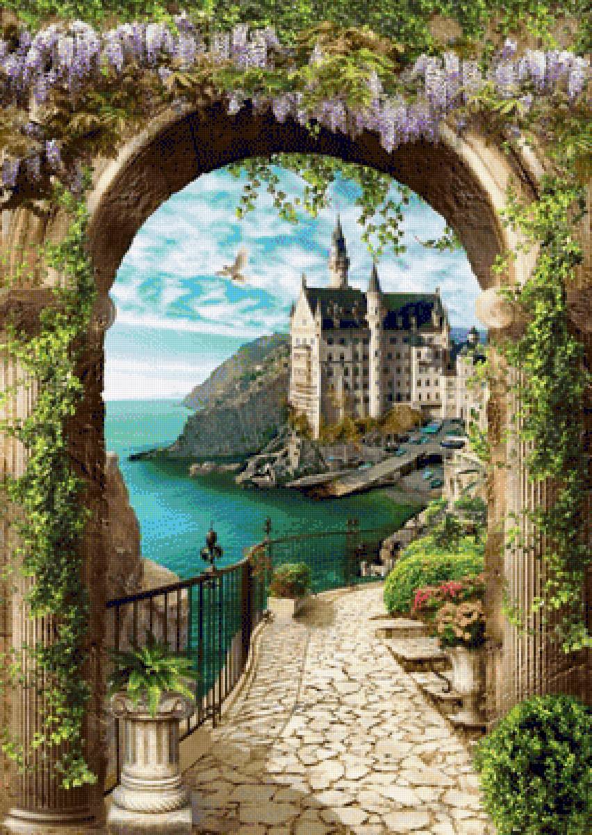 Замок у моря - замок, пейзаж, природа, лето, море - предпросмотр