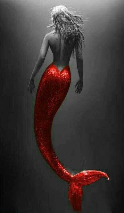 sirena - donna, sirena, mare, rosso - оригинал