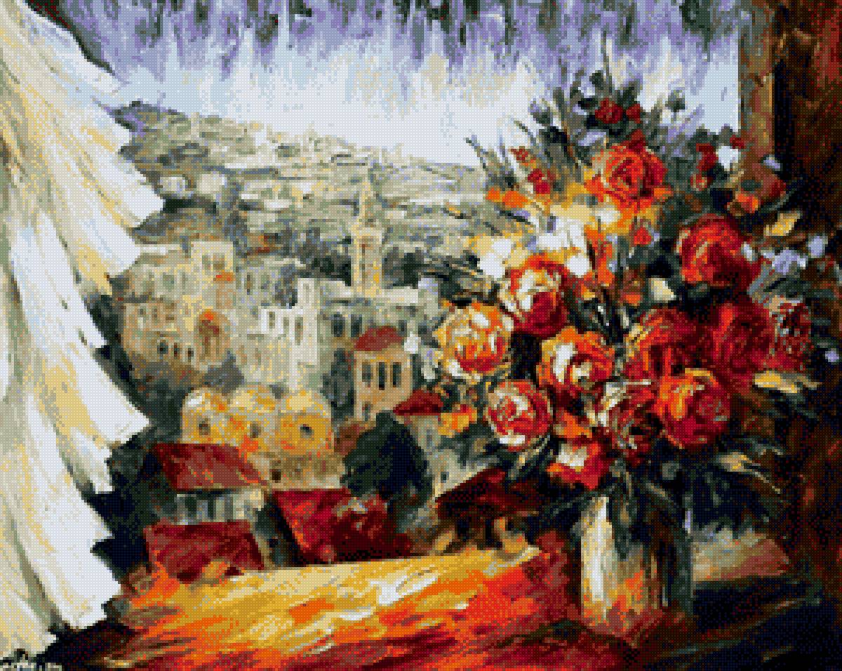 розы на окне - окно, розы, пейзаж, букет - предпросмотр