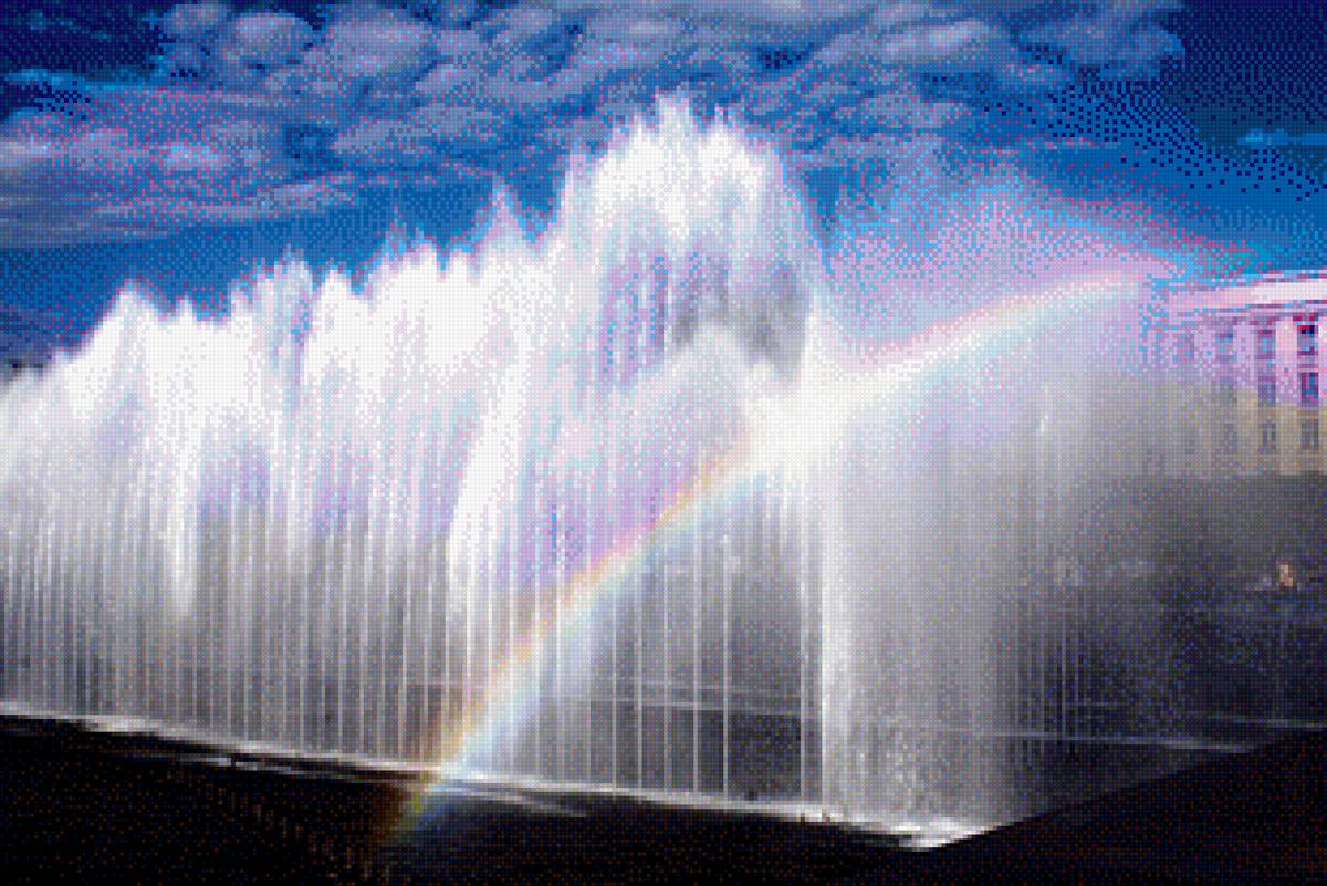 фонтан с радугой - вода, фонтан, радуга - предпросмотр