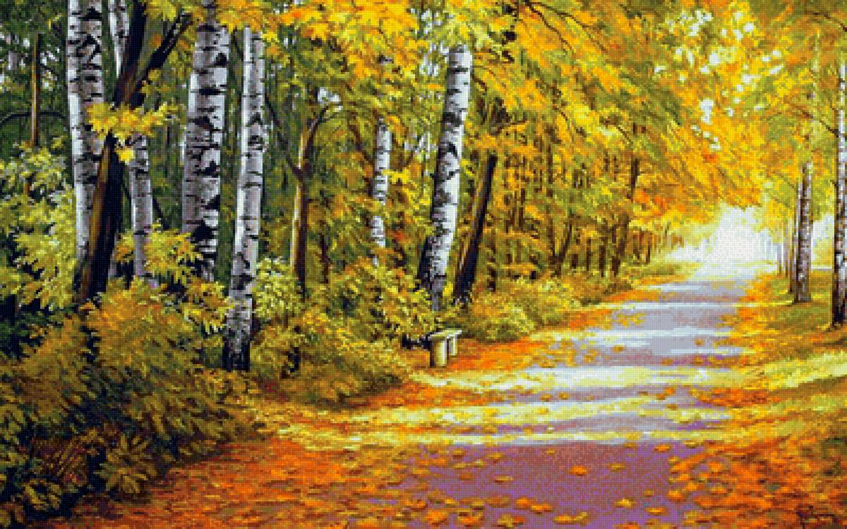 Осенняя аллея - осень, листья, березы - предпросмотр