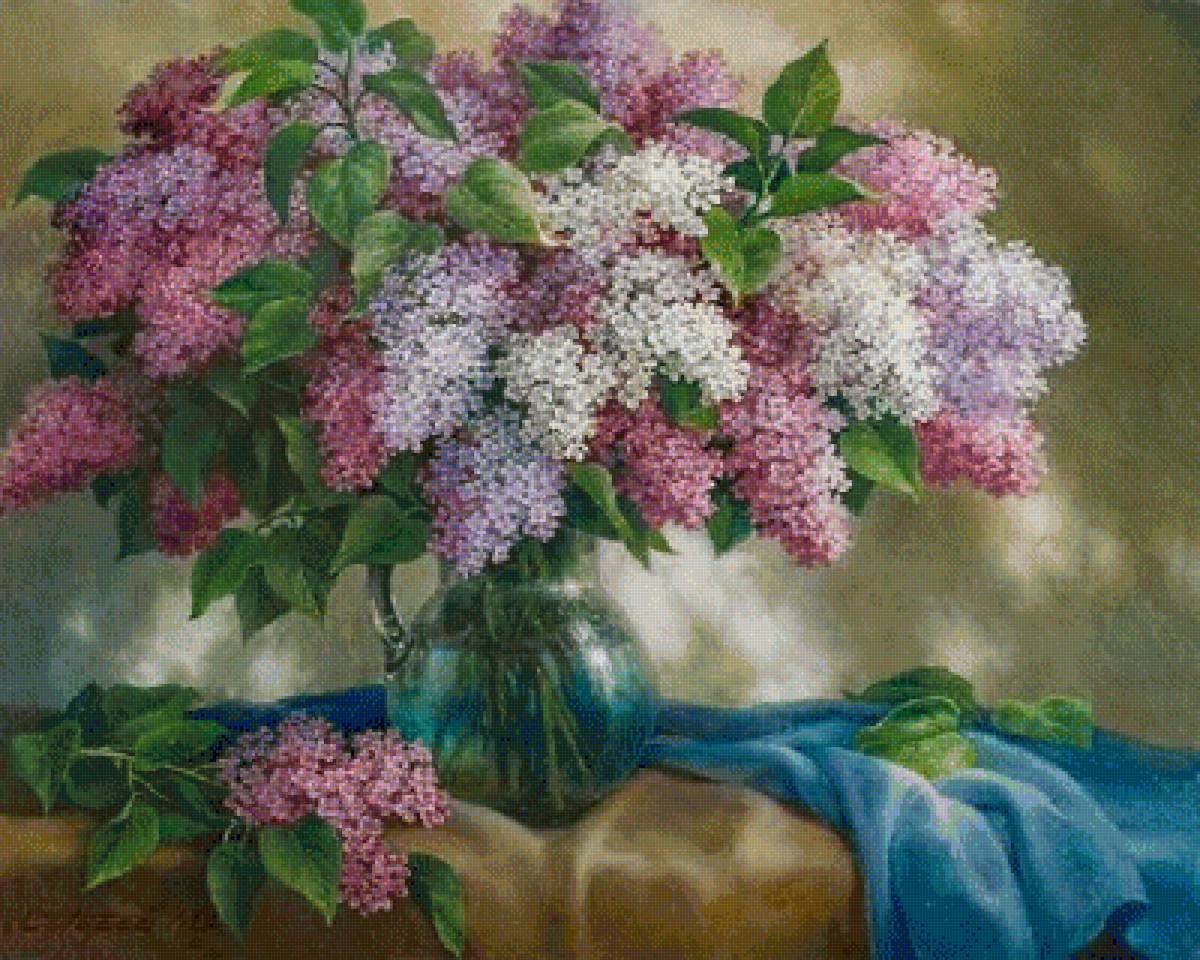 сирень по картине Сатарова - натюрморт, букет, цветы, сирень - предпросмотр