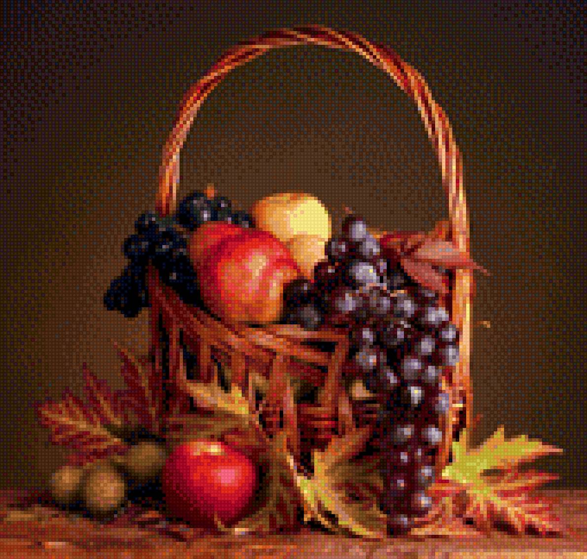 Натюрморт - осень, фрукты, корзина, виноград - предпросмотр