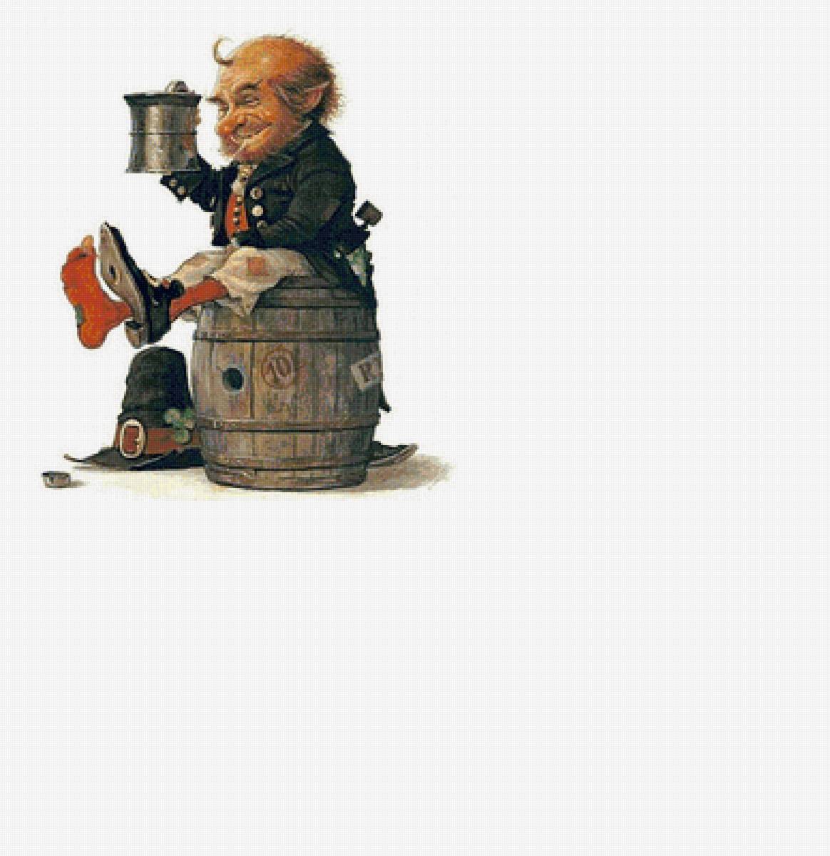 Леприкон / размер 214 х 230 крест с хорошим качеством/ - бочка, гном, сказка, кружка - предпросмотр