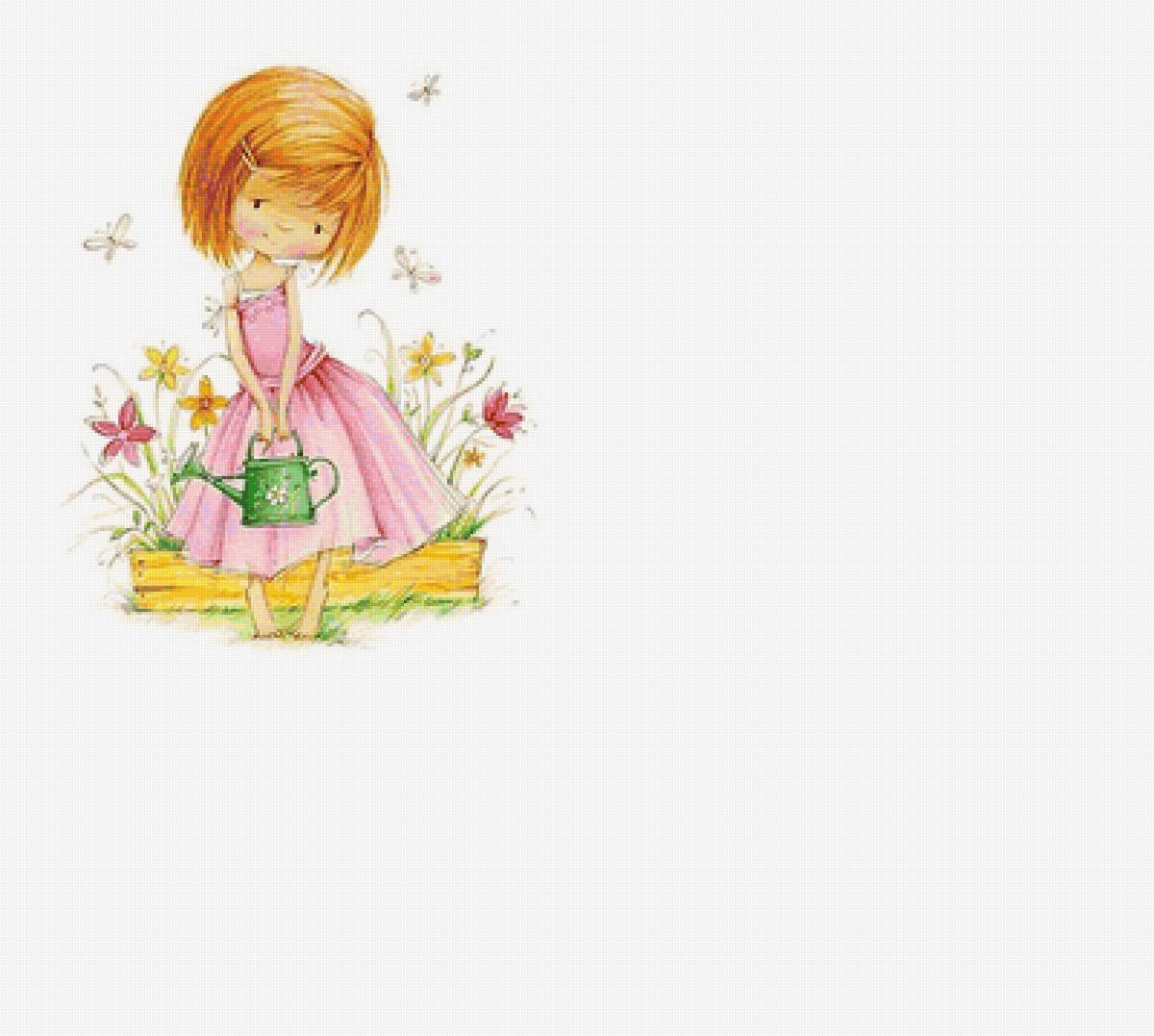 Девочка 2 /размер 190х230 крест с хорошим качеством/ - лейка, девочка, дети, клумба - предпросмотр