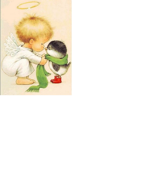 Ангелочек и воробышек /размер 160 х 213 крест с хорошим качество - птичка, ангел, дети - оригинал