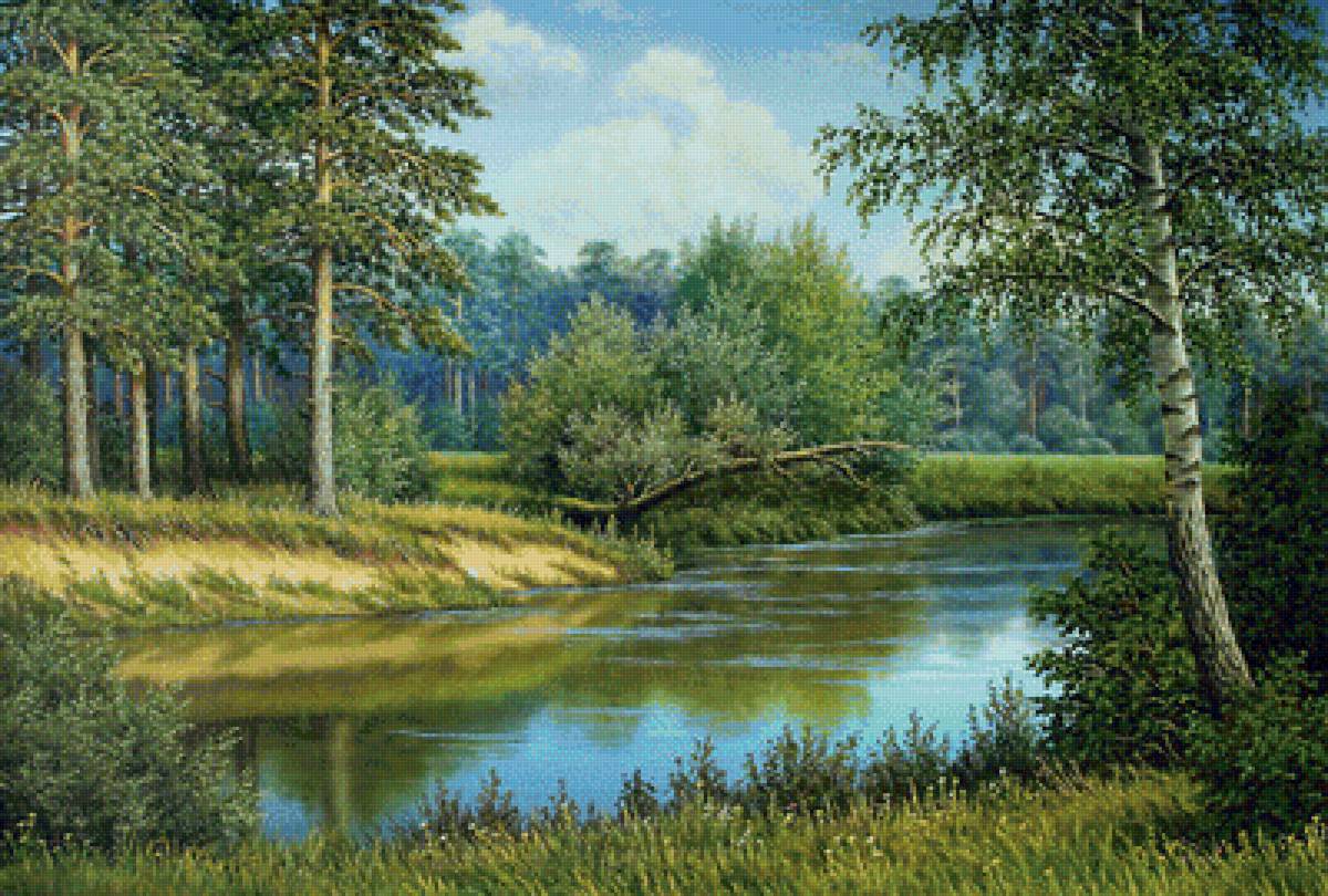 Пейзаж - лес, лето, река - предпросмотр