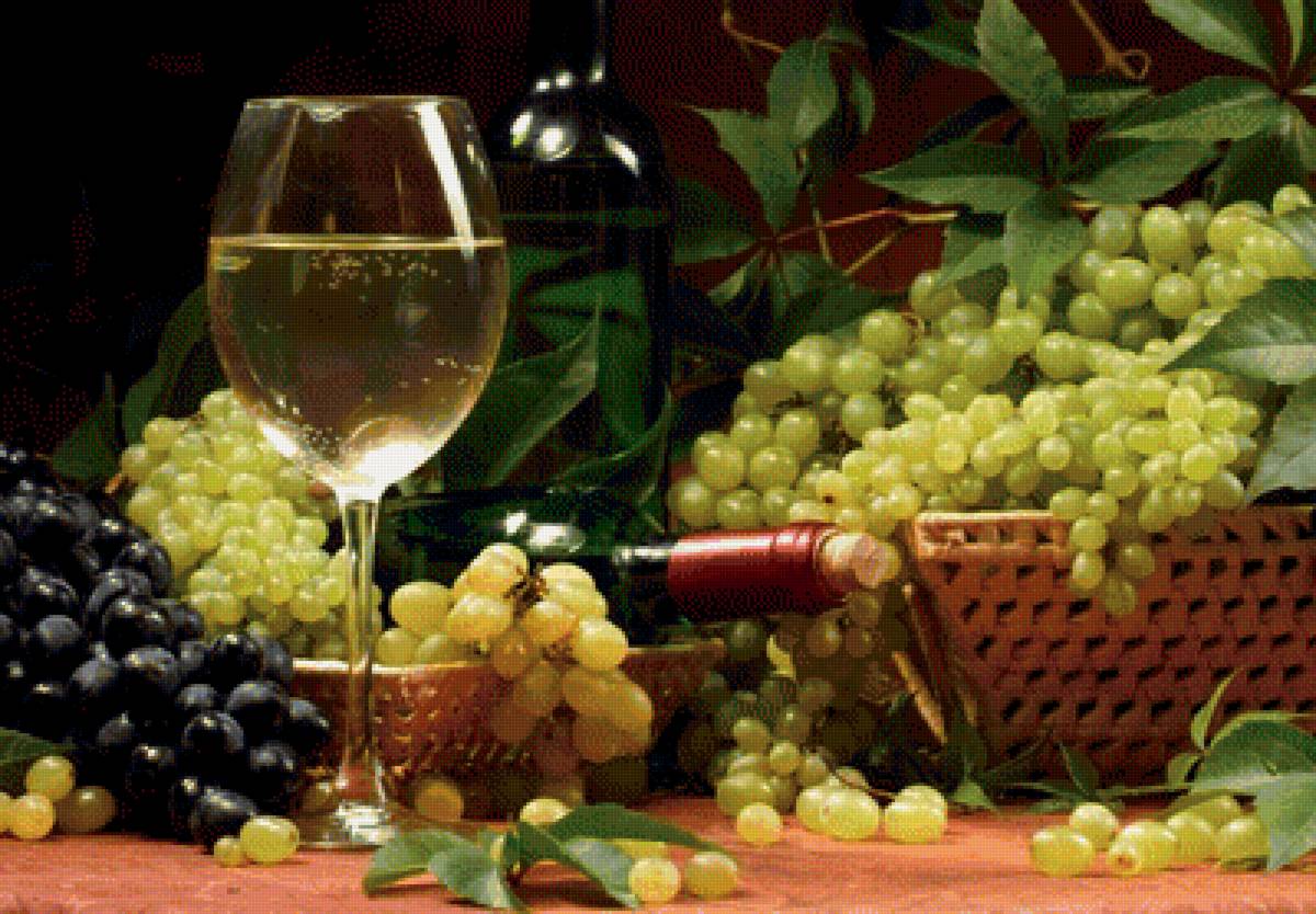Натюрморт - бокал, фрукты, виноград, натюрморт, вино - предпросмотр