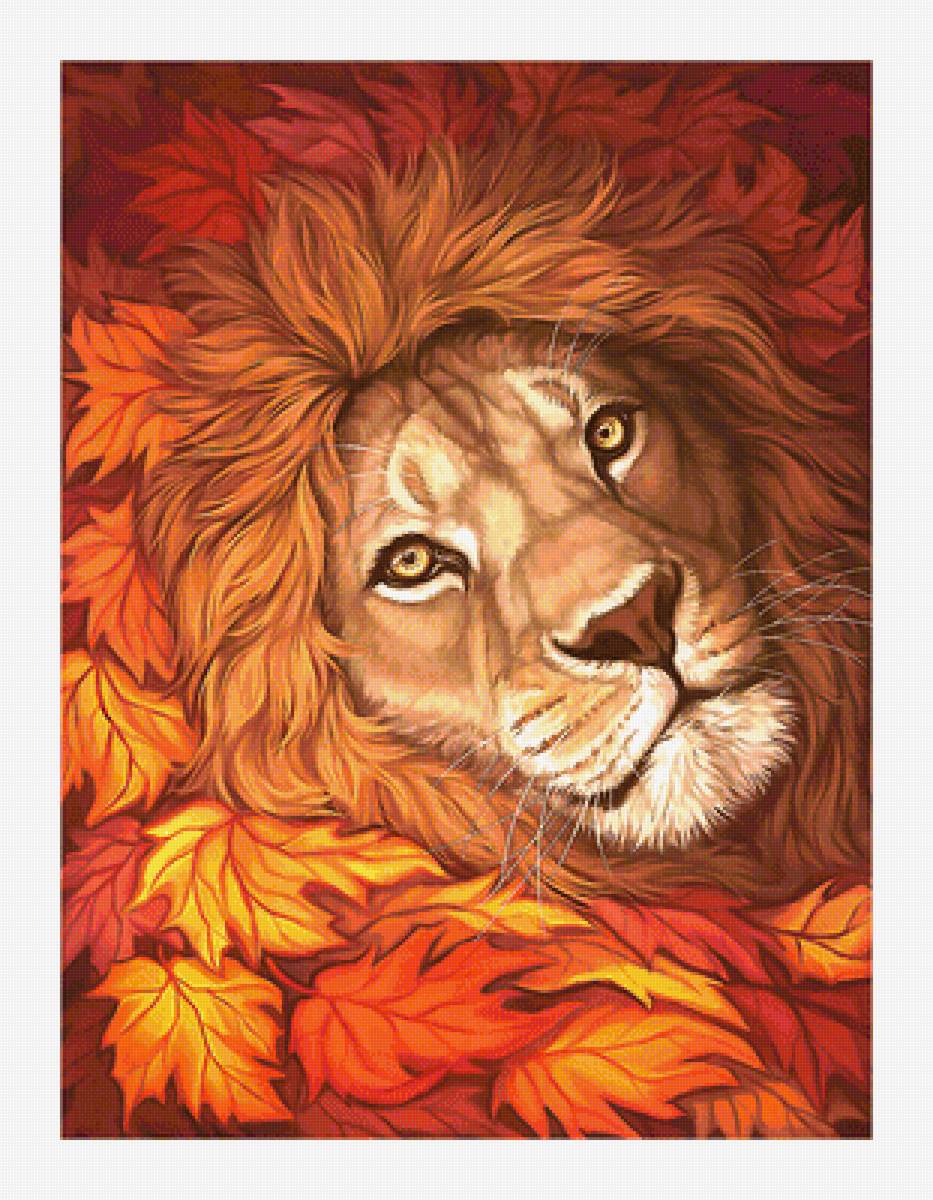 Серия "Хищники". Осенний Лев - лев, животные, хищники - предпросмотр