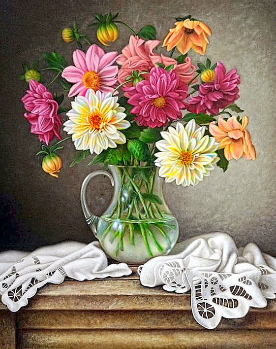 Букет в вазе - георгины, цветы - оригинал