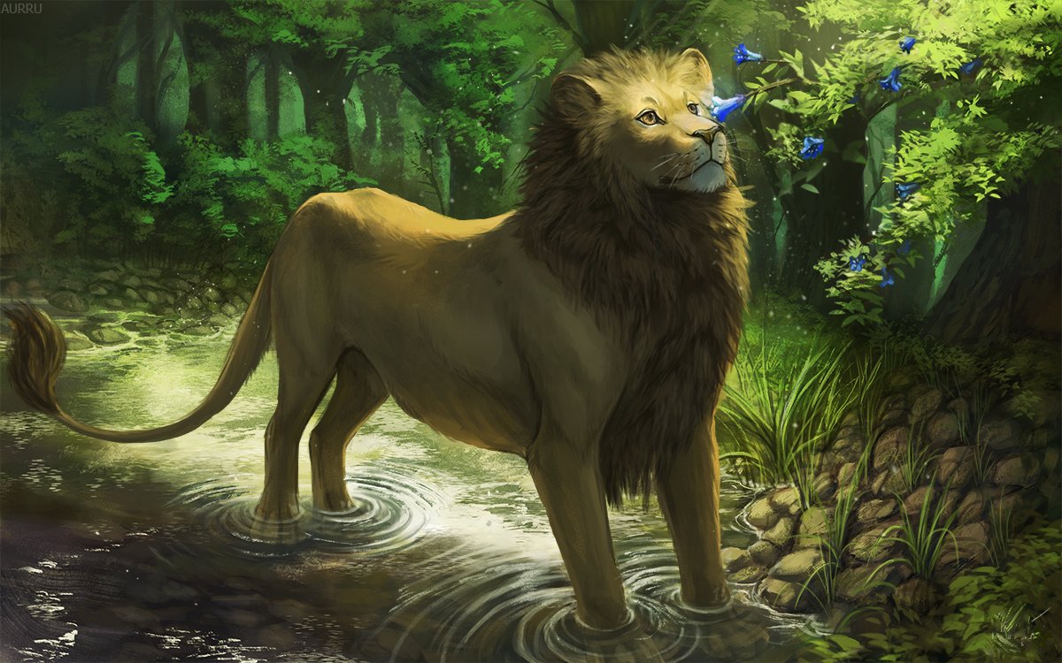 Лев - лес, природа, рисунок, животные, лев - оригинал