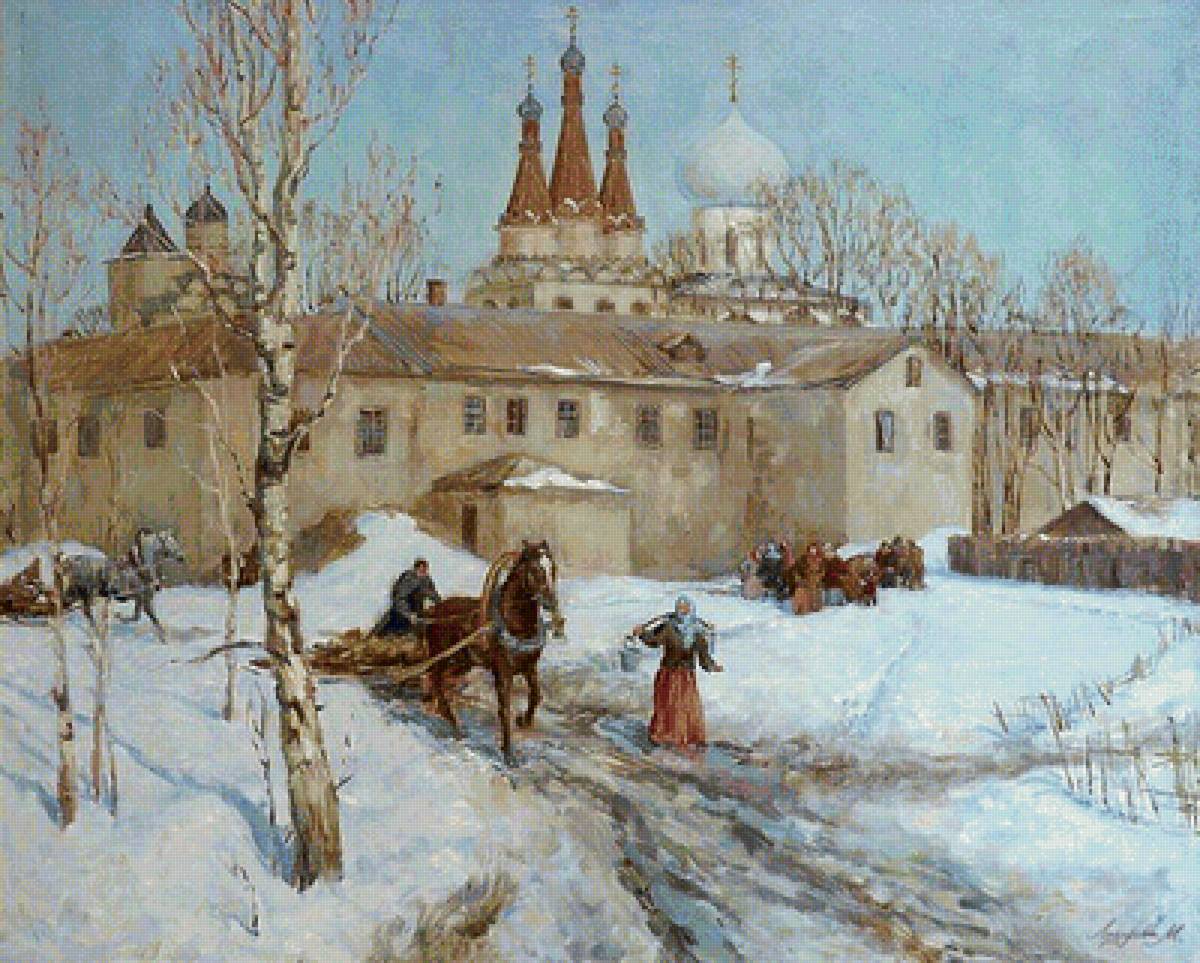 Зима - картина, иллюстрация - предпросмотр