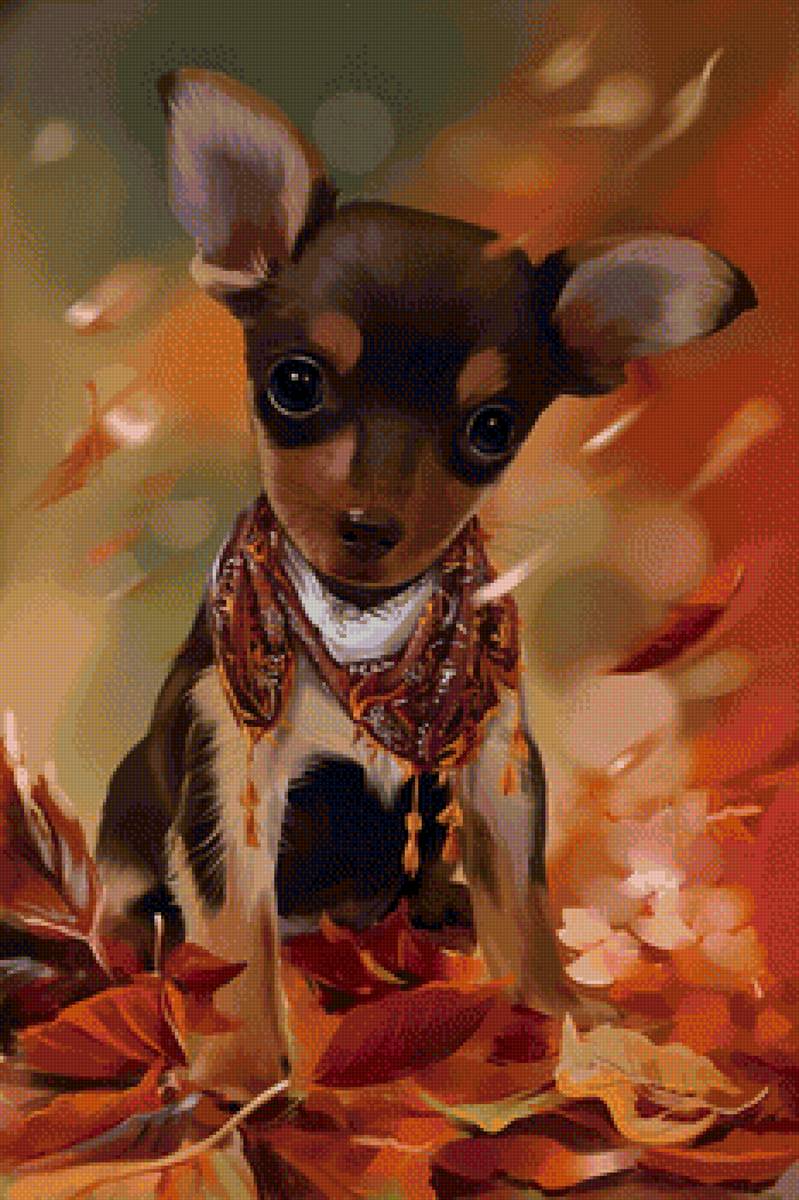 Собачка - листья, рисунок, собака, собачка, животные, осень - предпросмотр