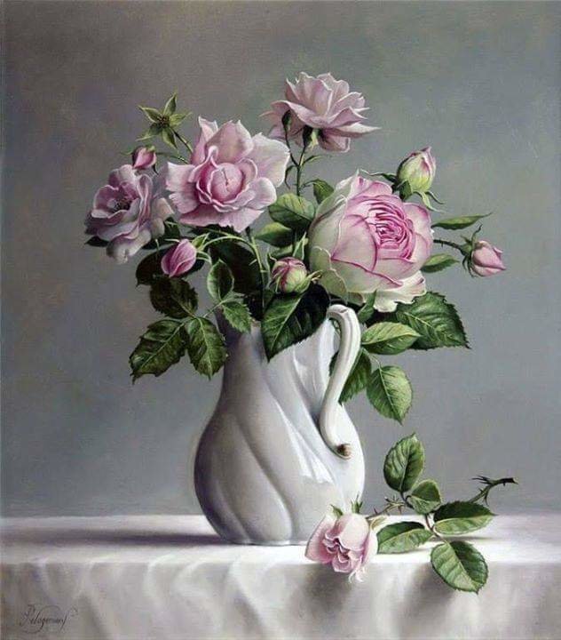 Розы - ваза, цветы, розы, картина - оригинал