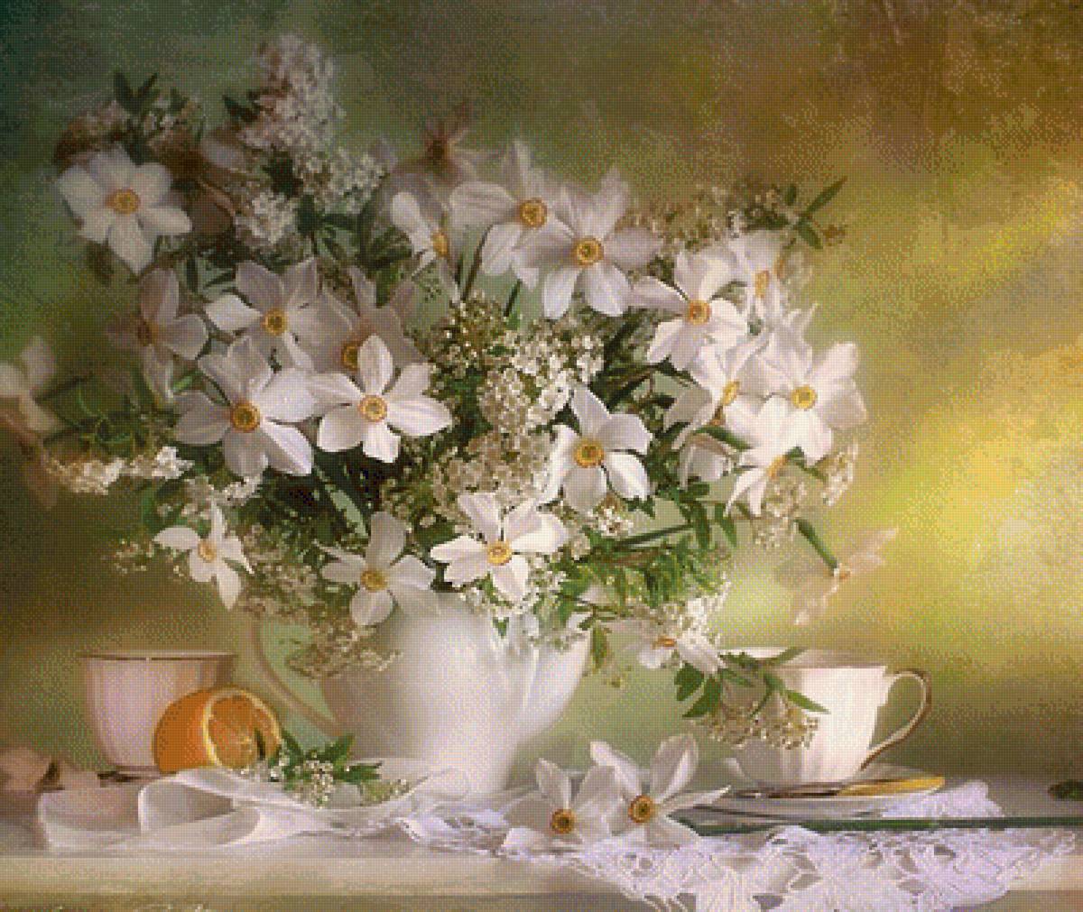 Белые цветы - букет, натюрморт, цветы - предпросмотр