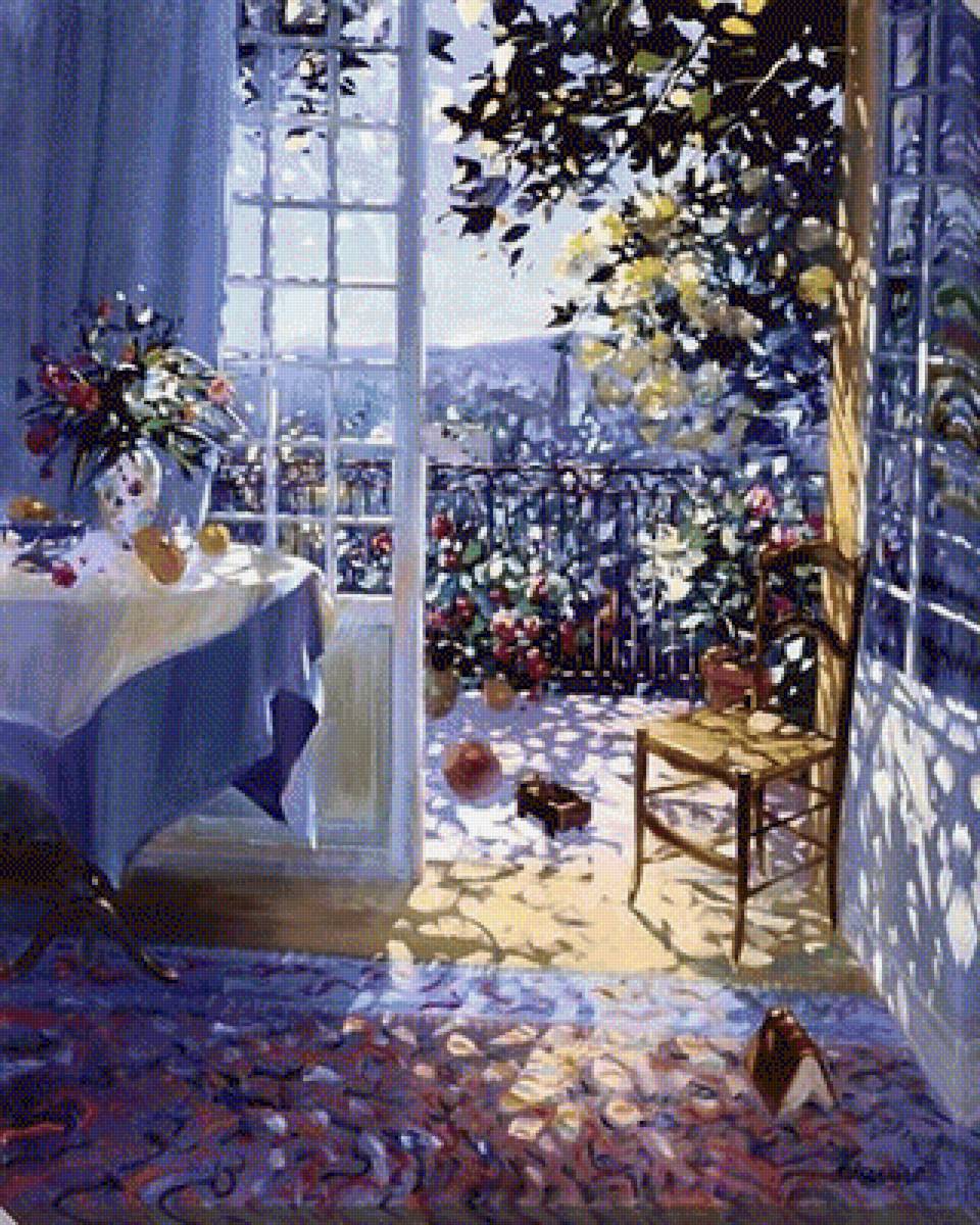 Летний вечер - окно, картина - предпросмотр