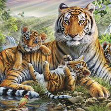 Оригинал схемы вышивки «Семейство тигров» (№1899317)
