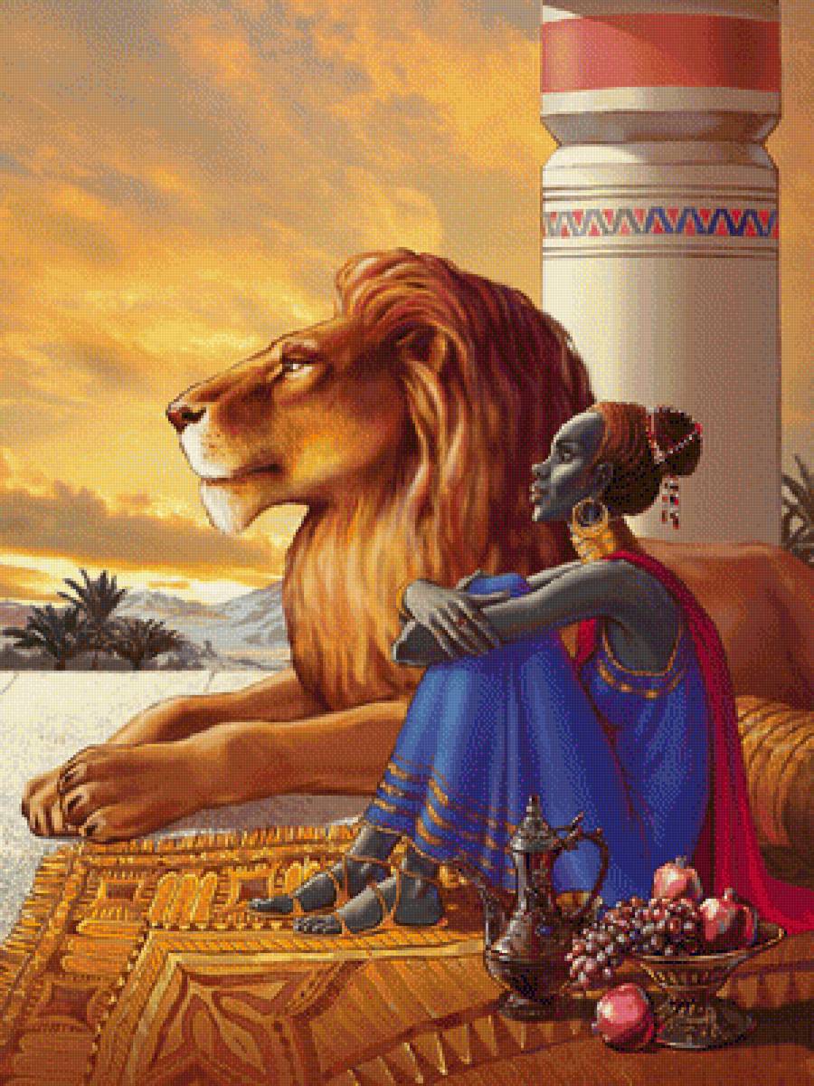 Африканская принцесса - девушка, африка, лев, негритянка - предпросмотр