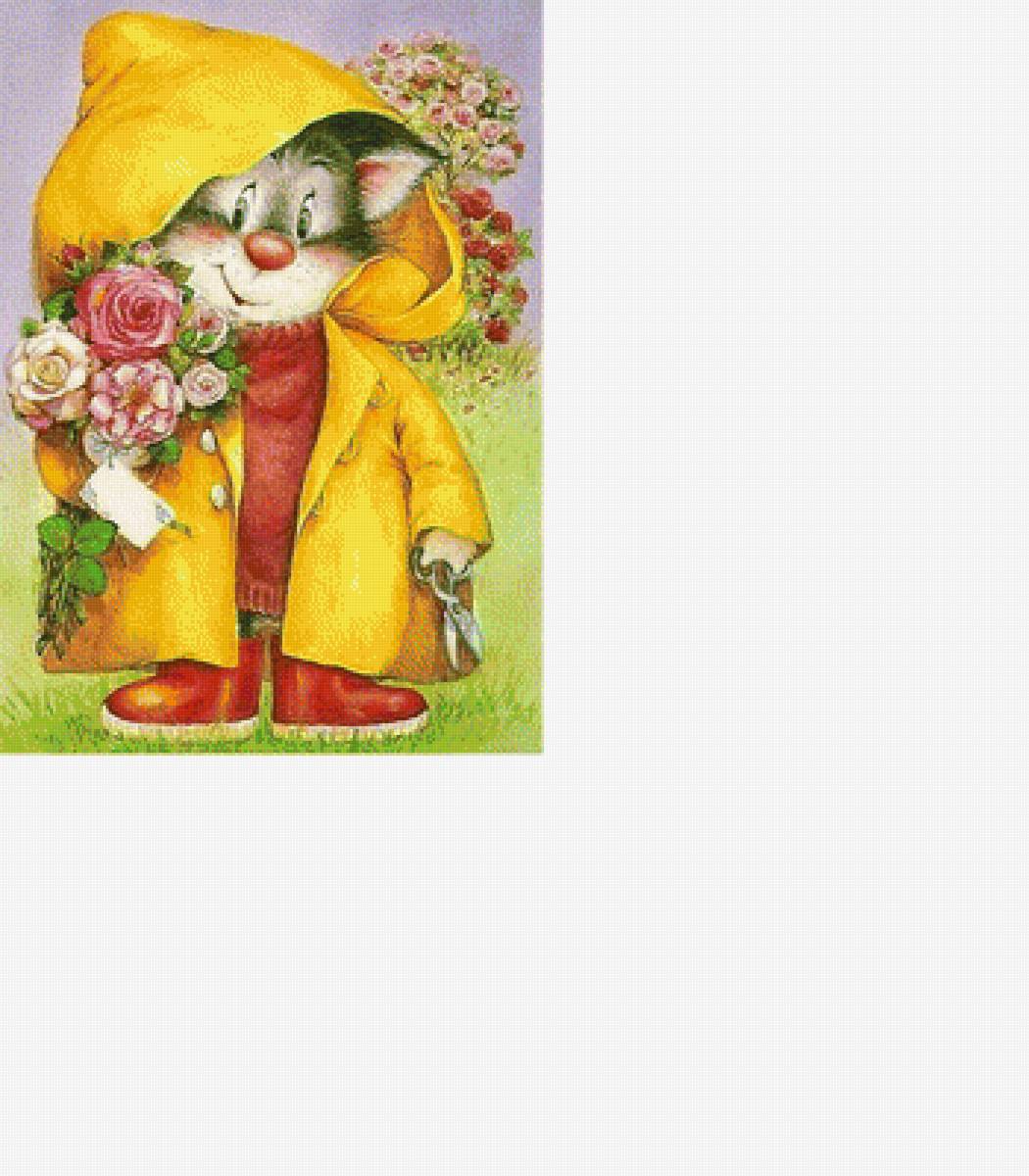 Кот садовник /размер 185 х 258 крестиков с хорошим качеством/ - кот, розы, поздравление - предпросмотр