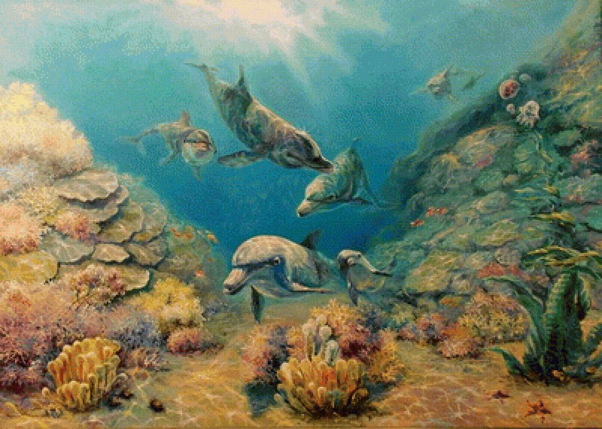 Подводный мир. худ С.Бессонов - море, кораллы, дельфины - предпросмотр