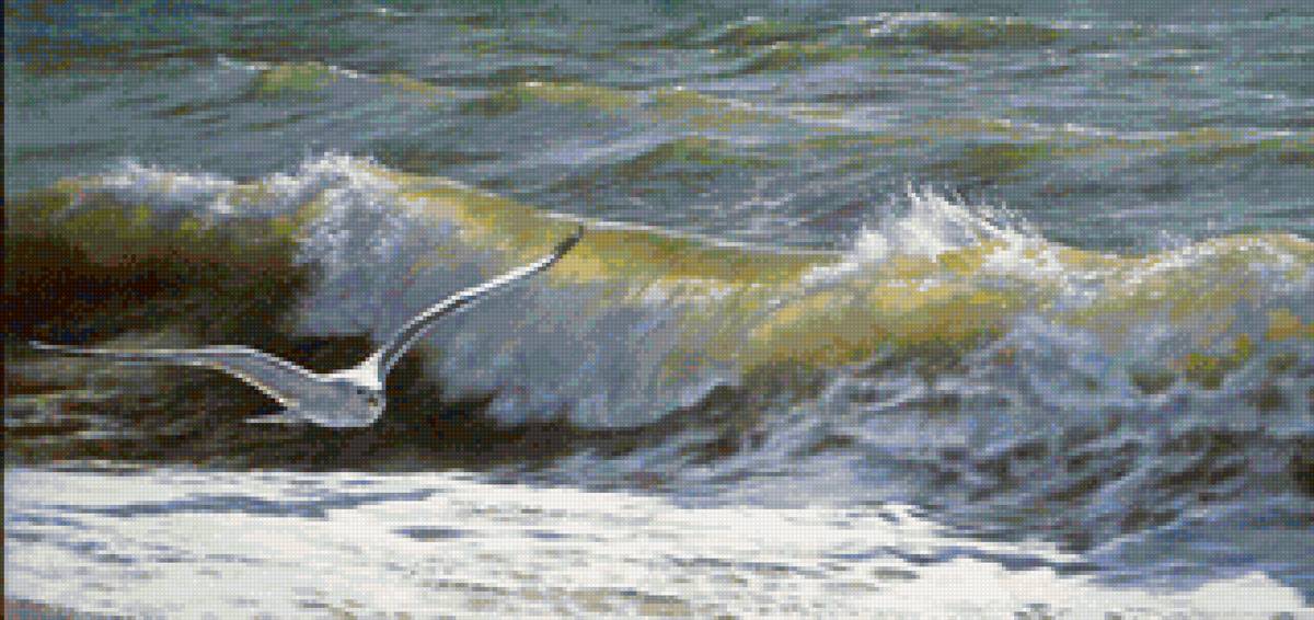 Худ. Сергей Кузьмин - чайка, волна, море, пейзаж - предпросмотр