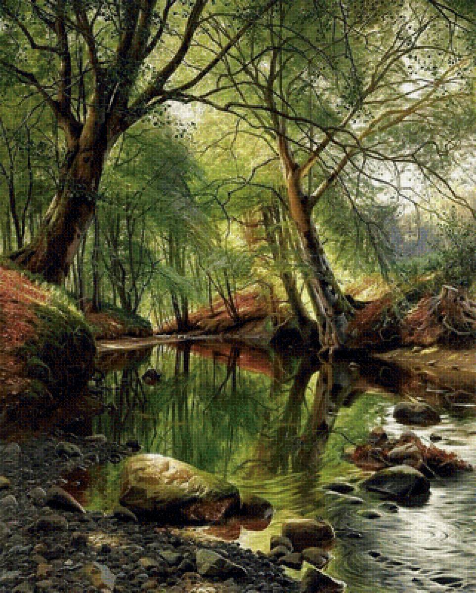 Пейзаж - пруд лес деревья природа - предпросмотр