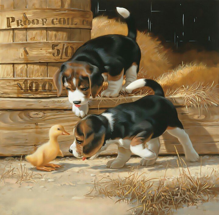 Щенки и утёнок - щенки утенок - оригинал