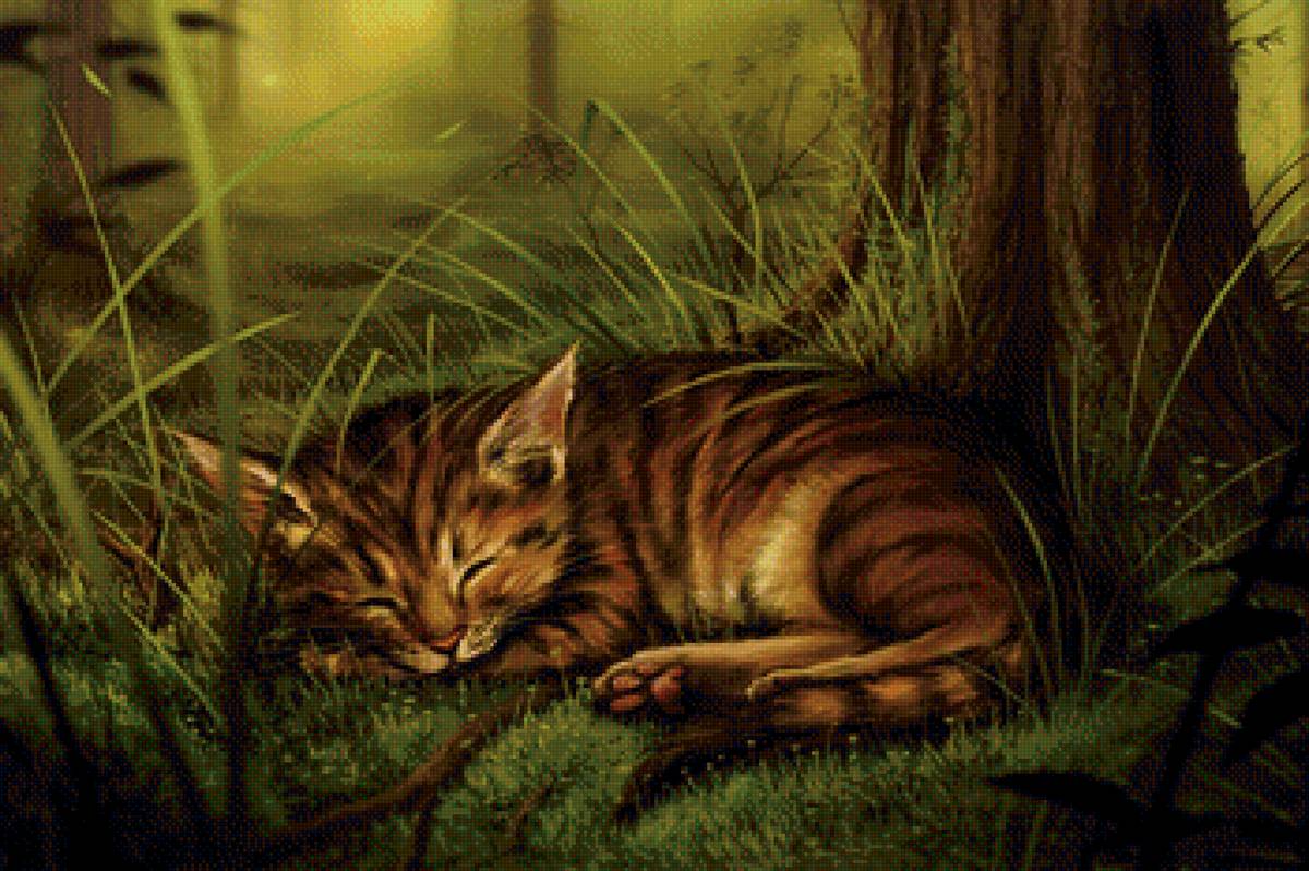 Дикие кошки сон. Кошка в лесу. Кот арт. Кот в лесу арт. Кот на природе арт.