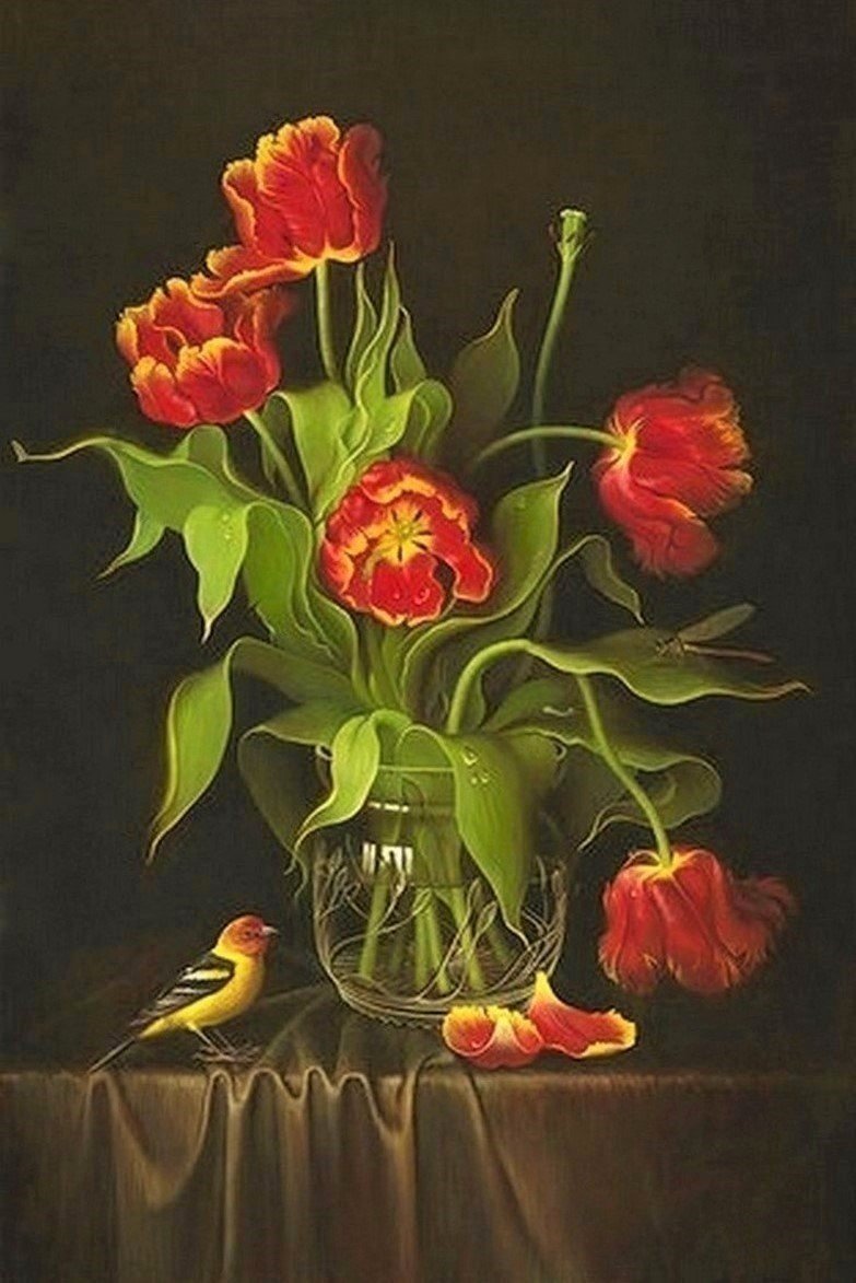 Натюрморт - натюрморт, птица, цветы, ваза, живопись - оригинал