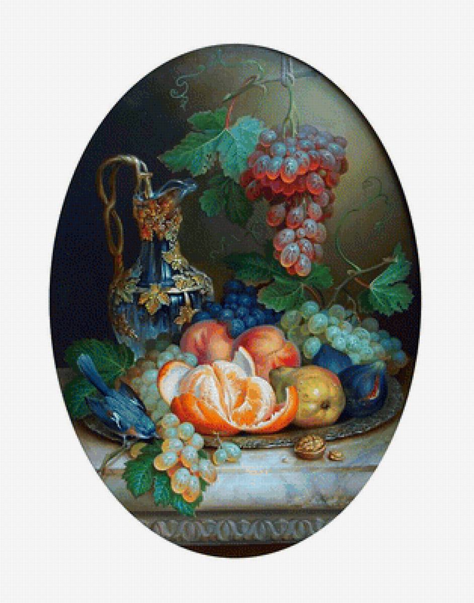 Натюрморт - виноград, птица, кувшин - предпросмотр