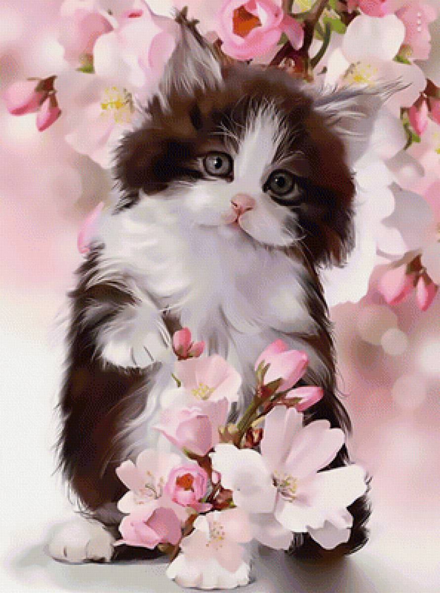 Котёнок в цветах - котенок цветы - предпросмотр