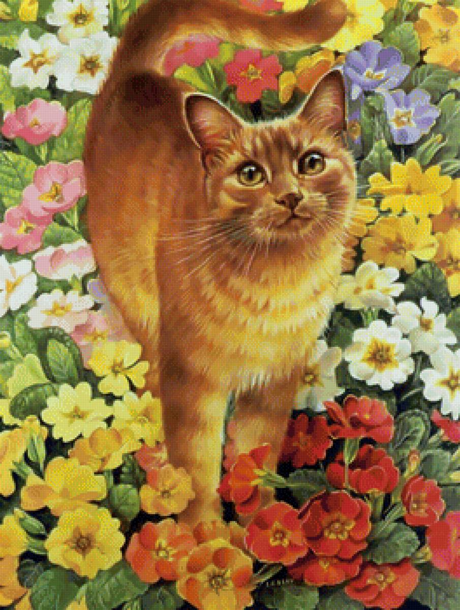 Рыжий кот в цветах - рыжий кот цветы - предпросмотр
