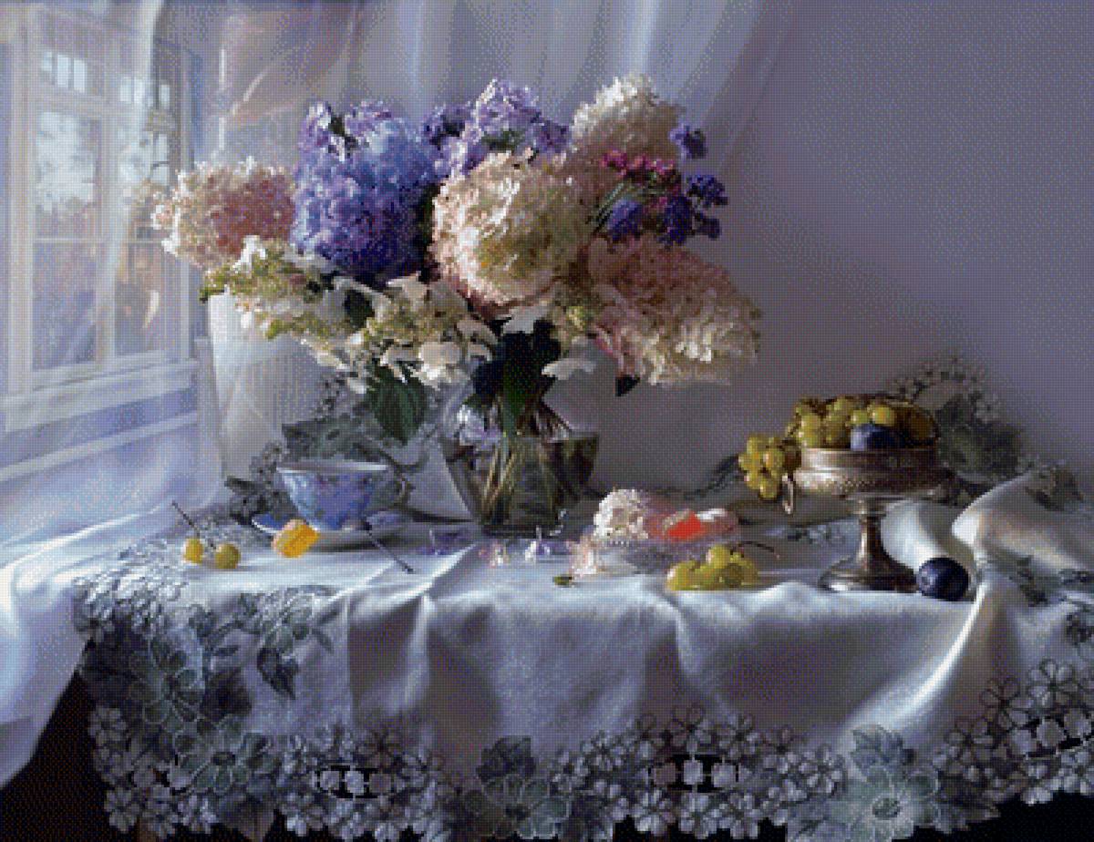 Натюрморт - цветы, букет, натюрморт, виноград - предпросмотр