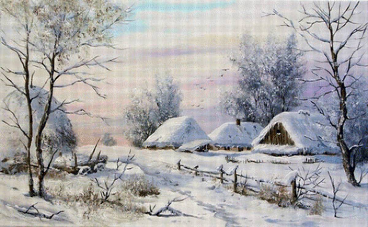 Хуторок /худ. Марек Щепаняк/ - зима, стог сена, деревня - предпросмотр