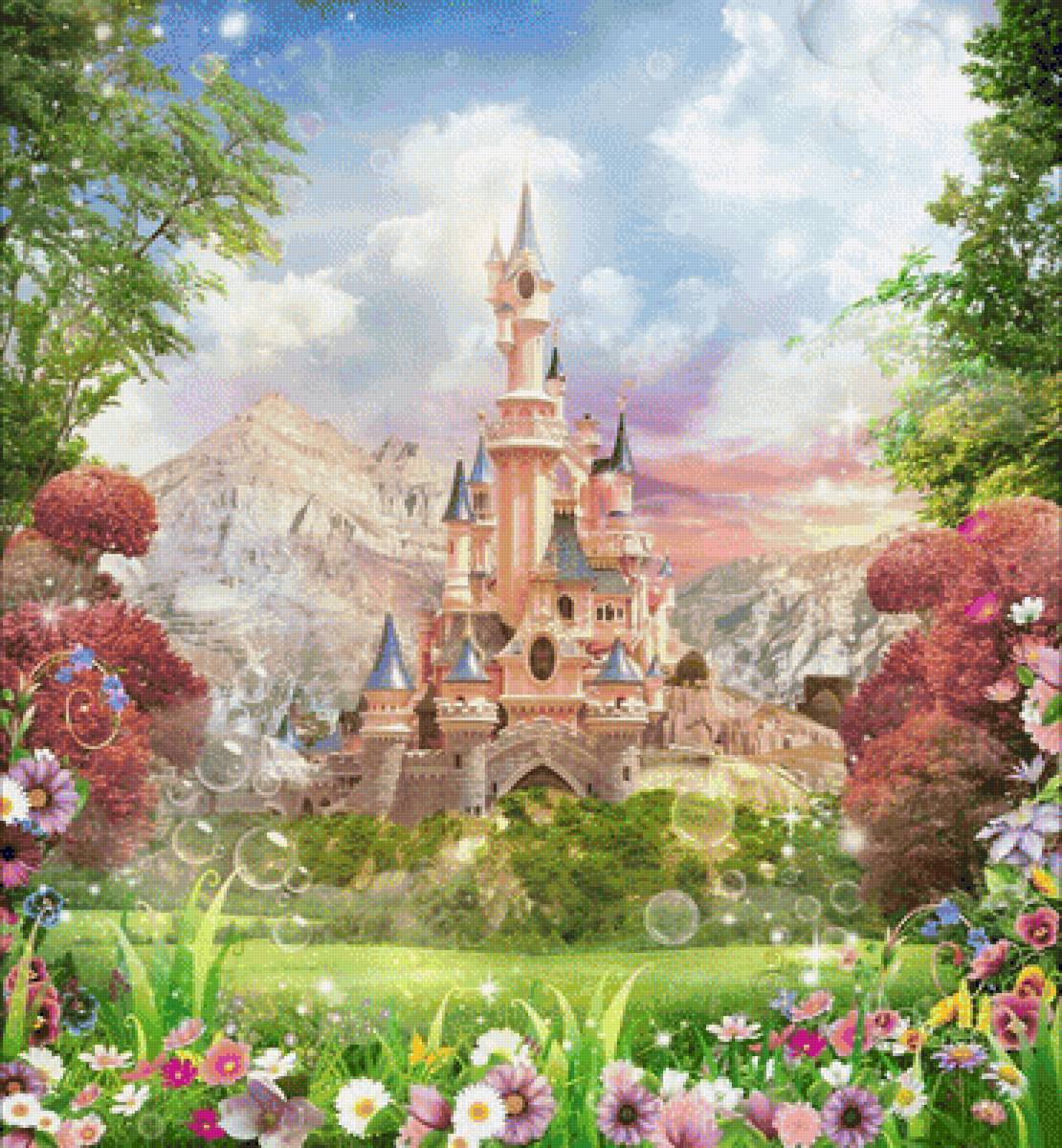 Сказочный замок - замок, горы, пейзаж, природа, цветы, лето - предпросмотр