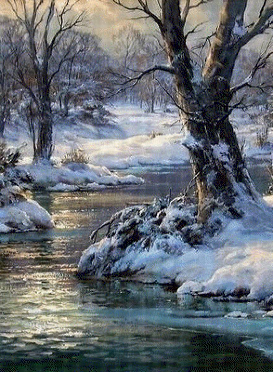 зима - зима, лес, паводок, река - предпросмотр