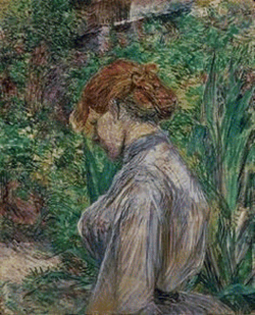 Рыжеловолосая саду - сад, девушка, картина - предпросмотр