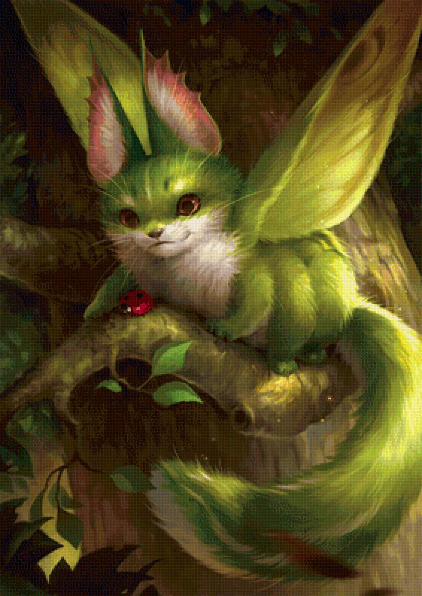 Фантастический зверёк - зверек, божья коровка, лес, дерево, животные, рисунок - предпросмотр