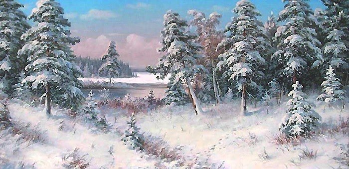 картина - зима, лес - оригинал