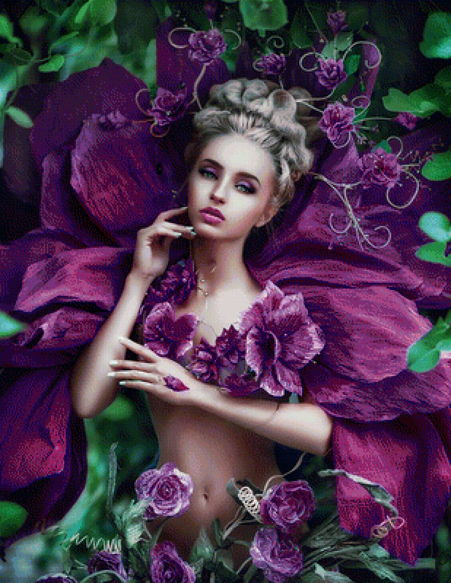 Девушка-цветы - цветы, девушка, рисунок, цветок - предпросмотр