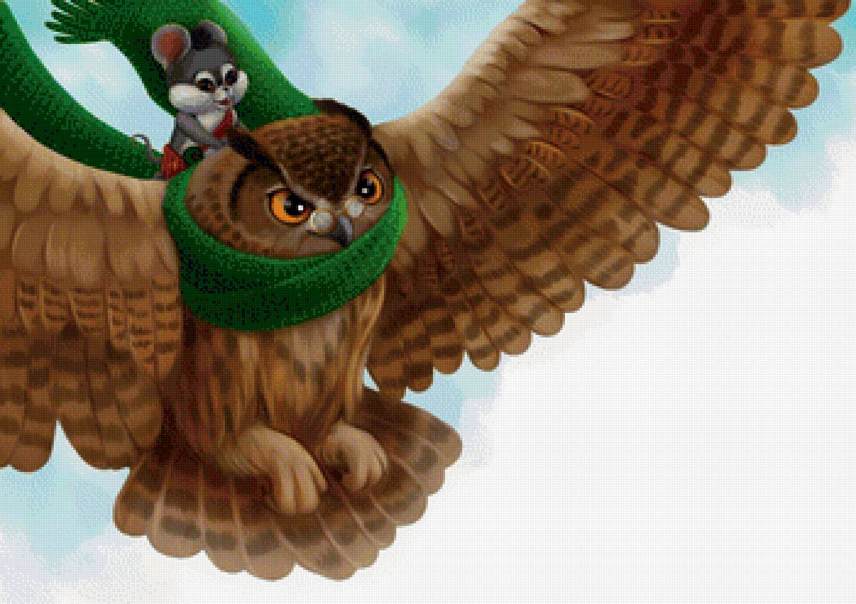 Друзья - рисунок, птица, сова, мышонок - предпросмотр