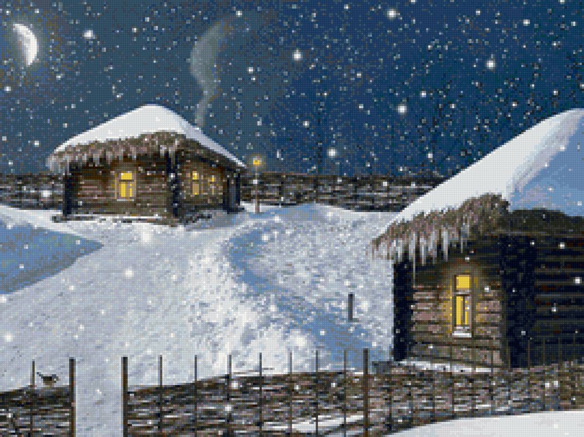 Худ. Тэд Блейок - природа, снег, деревня, пейзаж зима - предпросмотр