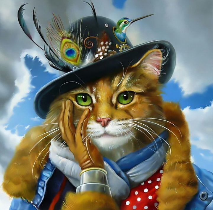Мультяшный кот - рыжий кот шляпа - оригинал